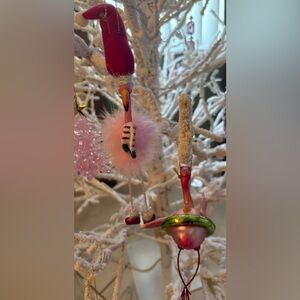 Flamingo Blown Glass Christmas Tree Ornaments (2) Pink and Green